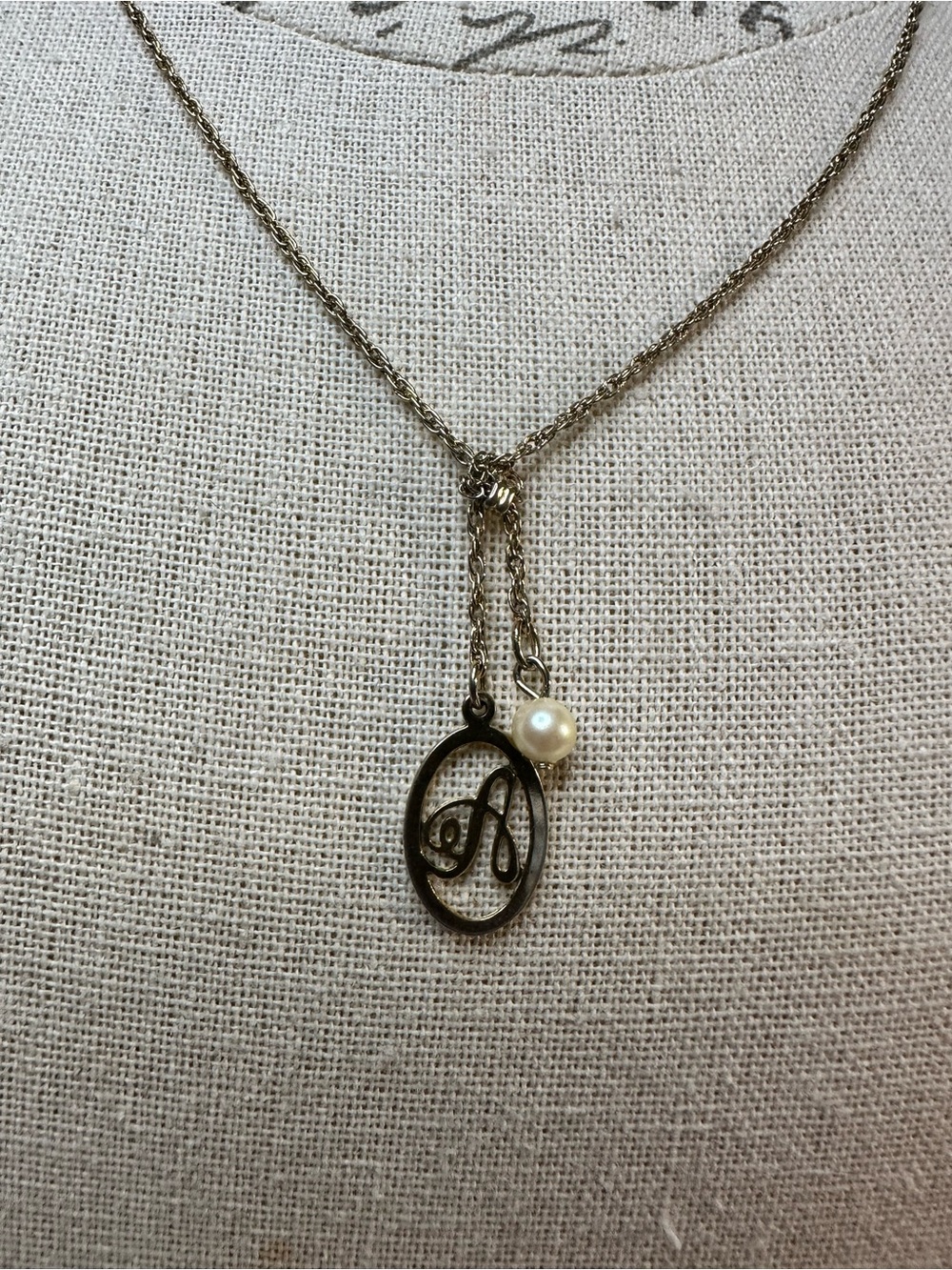 Vintage Avon Gold-Tone Initial A Necklace with Pearl Accent - Picture 4 of 6